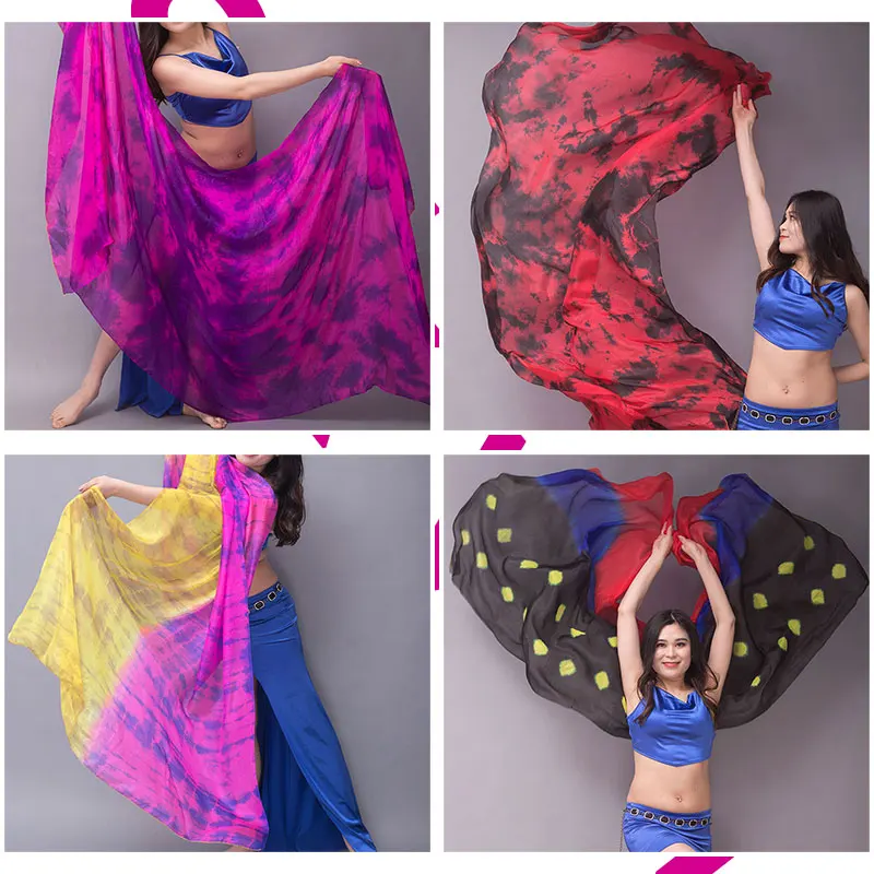 Bellydance Scarf Belly Dance Shawls Women Light Hand Thrown Scarf Shawl Gradient Performance 100% Real Silk Veils  disfraz mujer