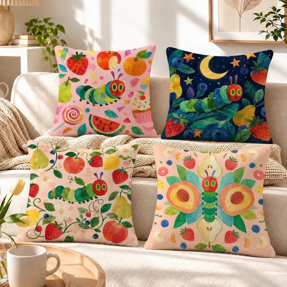 Character The Very Hungry Caterpillar Cushion Cover Soft Short‑Plush Pillowcase, Decor for Sofa & Bedroom, Perfect Holiday Gif