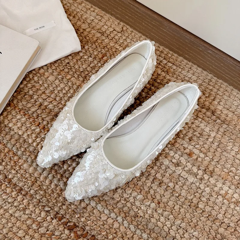 

MKKHOU Fashion Pumps New High Quality Shining Shoes with Pointed Shallow Mouth Low Heel Women's Shoes Sweet Lightweight Shoes