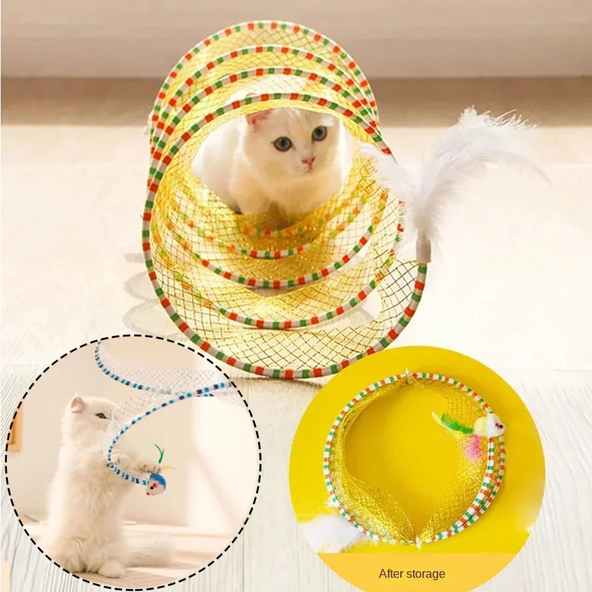 Indoor Folding Tunnel Interactive Chase Sports Cat Toys Self-Hearing Boredom Bite-Resistant Teasing Cat Feather Toys