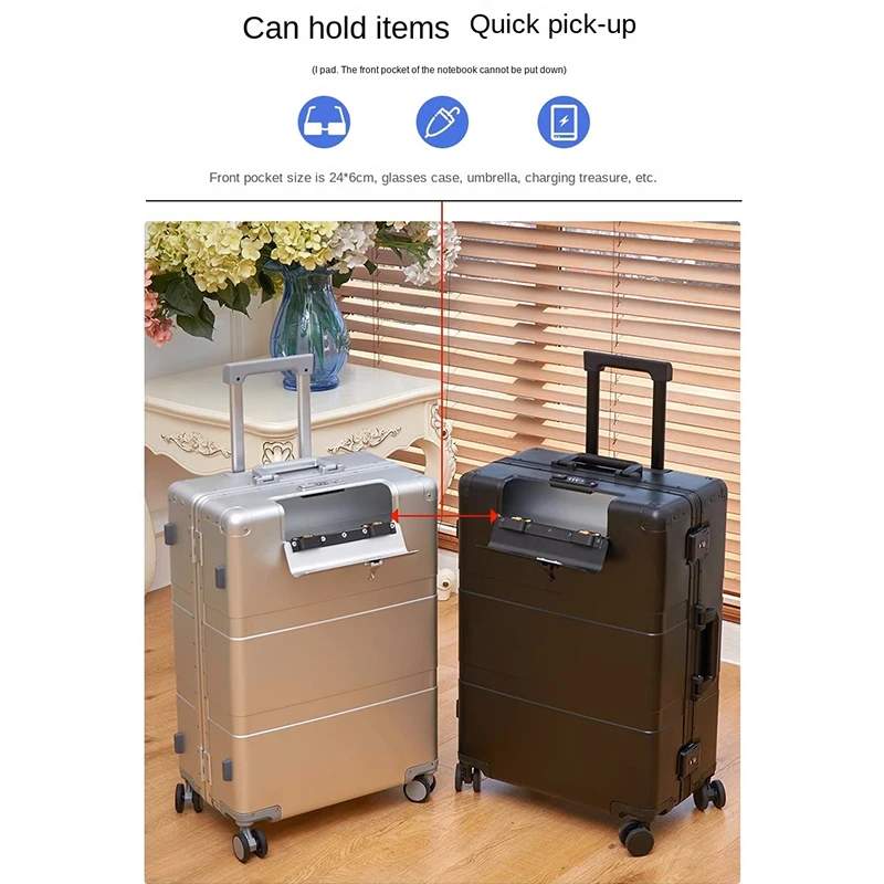 All Aluminum Agnesium Alloy Suitcase Business Trolley Case Portable Front Opening 20 Inch 24\