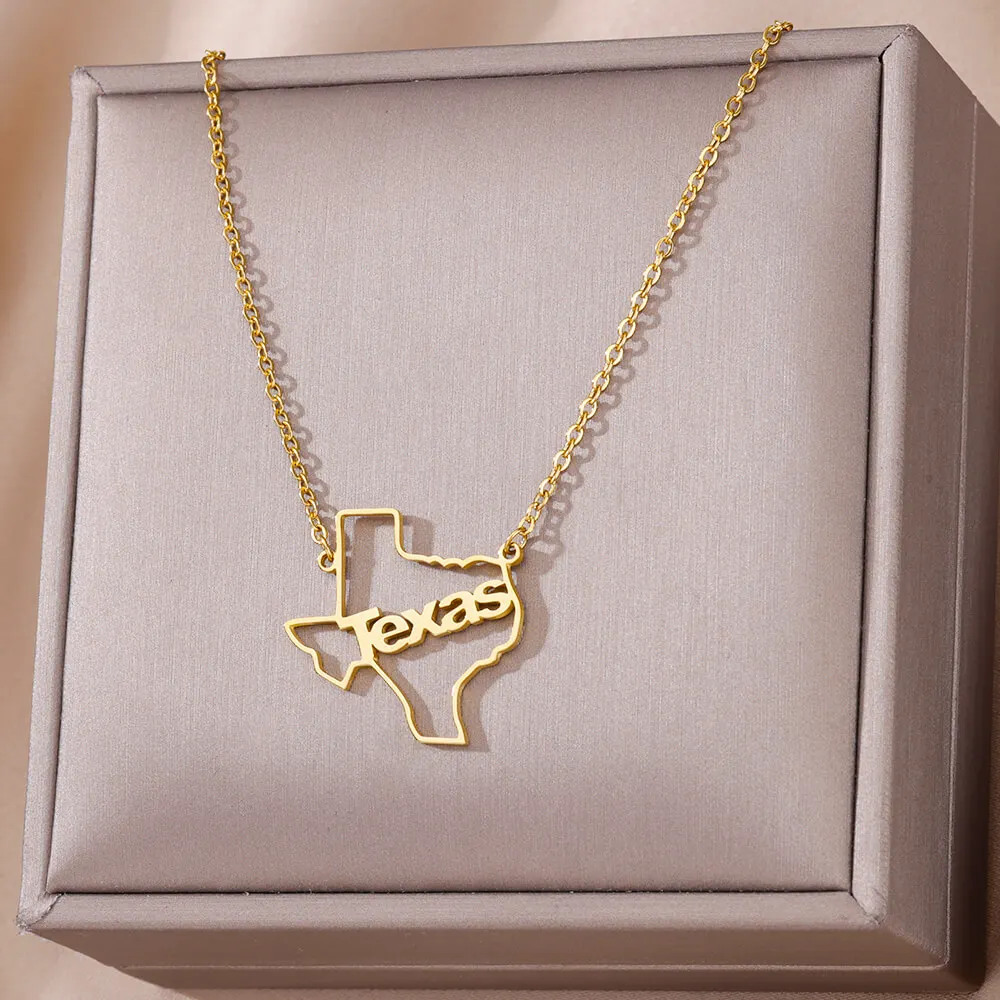 US Map Necklace for Women Men Americans Stainless Steel Jewelry Accessories Texas Hawaii Florida NewYork Pendant Exquisite Charm