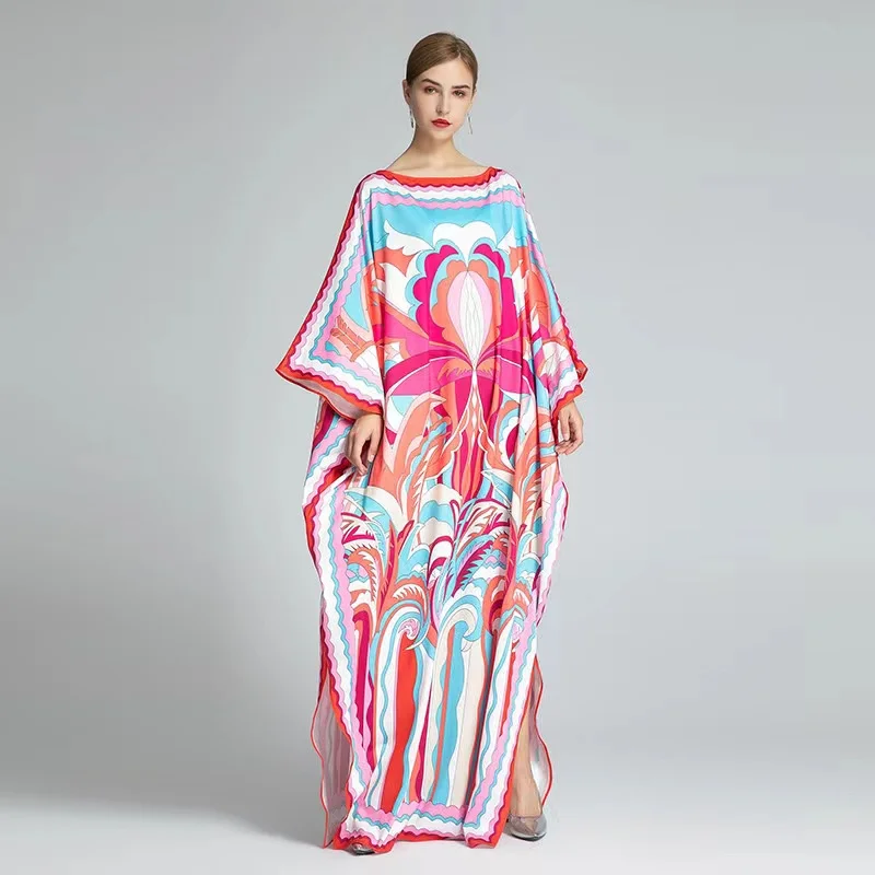 

2022 Summer Women's Gown Kaftan Dubai Loose Casual Fashion Printed V-Neck Holiday Beachwear Floral Boho Dress Kaftan Moroccan