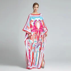 2022 Summer Women's Gown Kaftan Dubai Loose Casual Fashion Printed V-Neck Holiday Beachwear Floral Boho Dress Kaftan Moroccan