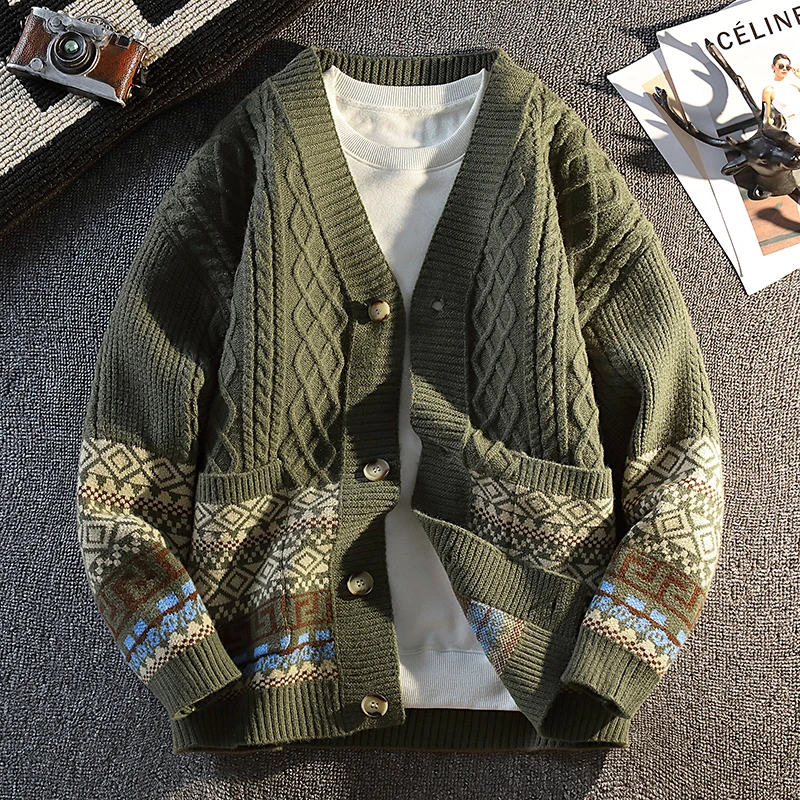 High Quality Man Long Sleeves Knitwear Color Blocking V-Neck Autumn New Korean-Style Pullover Fashion Leisure Hot Men's Clothing