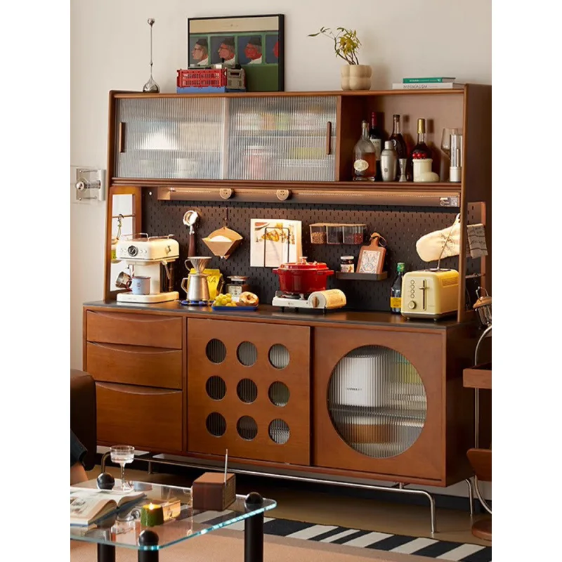 

Retro solid wood dining side integrated rock slab storage storage side cabinet coffee