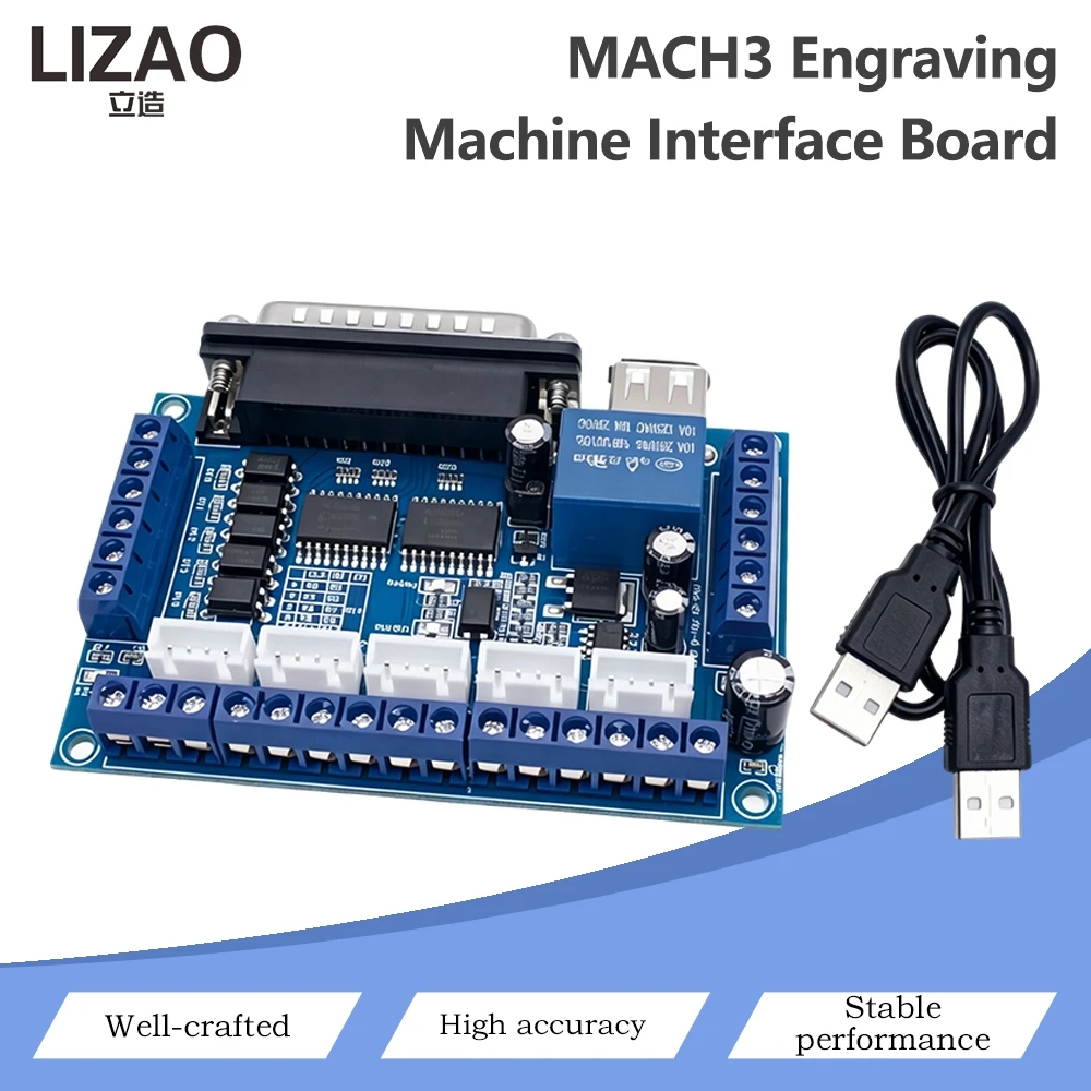 MACH3 CNC Breakout Board 5 Axis Parallel Port Interface Control Card With USB Cable For Engraving Milling Router Machine