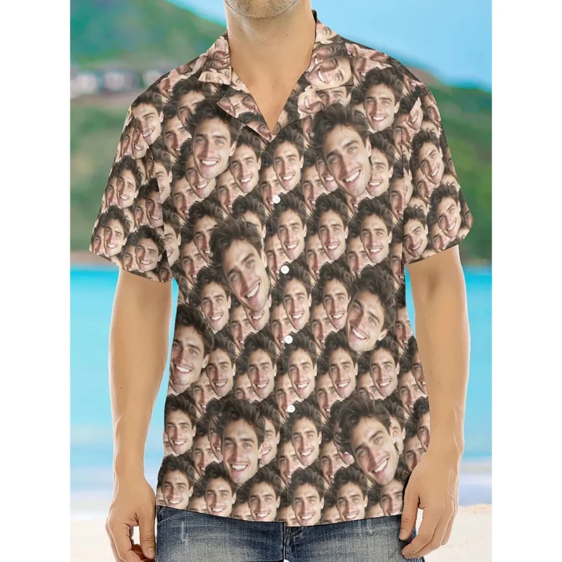Print Your Face Photo On A Shirt Unisex Party Funny Custom Lapel Button Shirts Humour Unique Gift Summer Fashion Trend Blouse