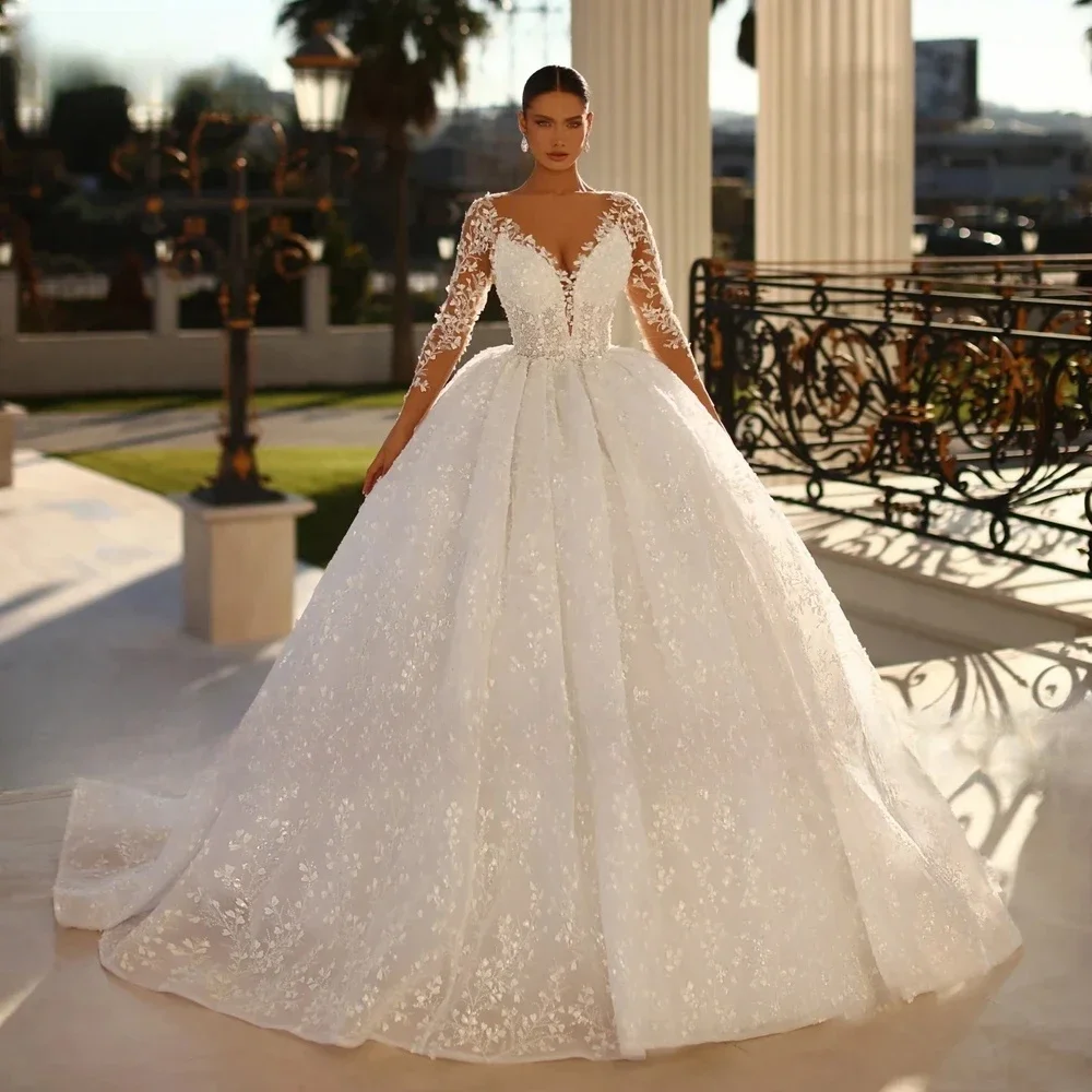 Robe de Mariée en Tulle à Manches sulf, Élégante, Personnalisée, avec Paillettes et Perles, pour Patients, 2025