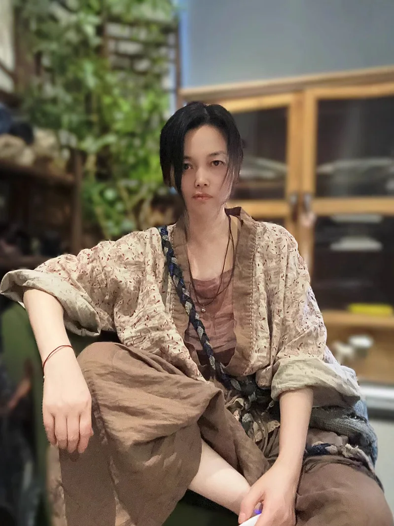 

Original SN83 Summer Casual Artistic Versatile Linen Print Button-Up Vintage Open Cardigan Women's Top Chinese Sle Clothing