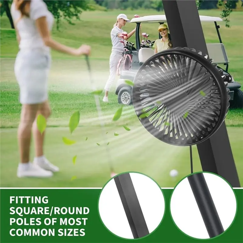 RTENTE-2 Pack Golf Cart Fan, Fan For Golf Cart - Portable USB Input, Clip Base Fit Square/Round Pole 2.5M Extended Cord
