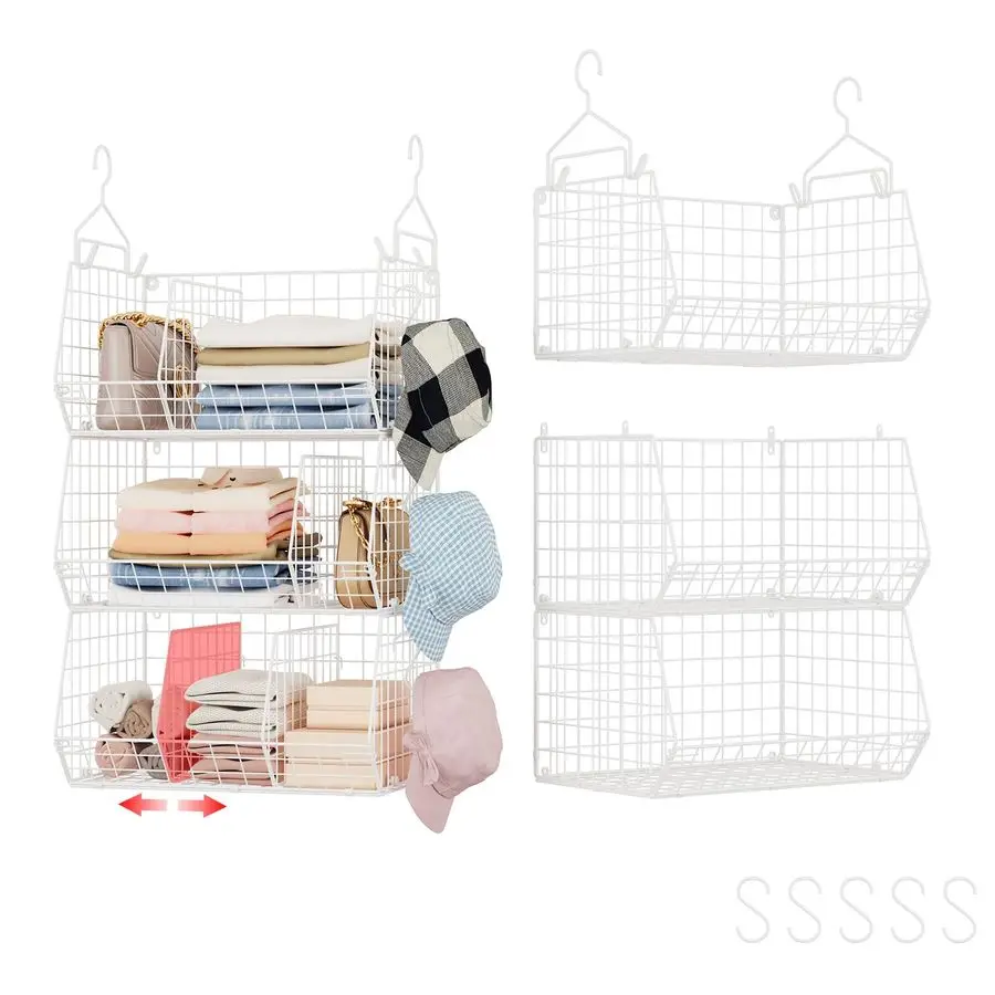 

Tier Extra Large Closet Hanging Shelves with Divider, 16.5L x 11.8W x 33.6H Closets Organizers and Storage with 5 S Hooks, Cloth