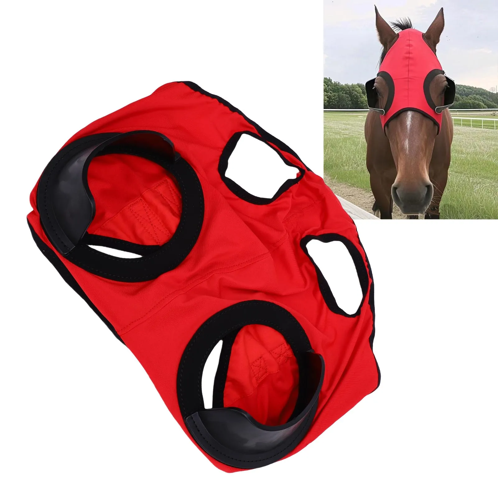 

Покрытие для глаз лошади, высокоэластичный полиэстер, дышащая антипесочная вуаль для верховой езды, мигалка для соревнований