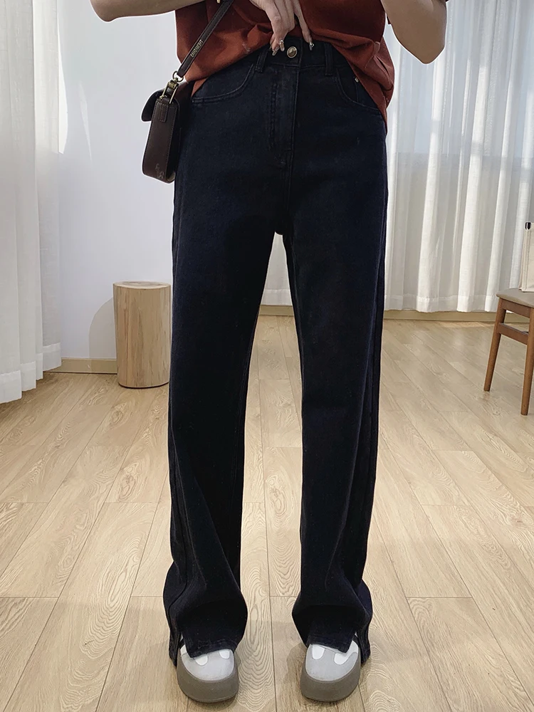 

Широкие джинсы с высокой талией на подкладке, женские зимние прямые джинсовые брюки свободного кроя, осенне-зимние брюки длиной до пола