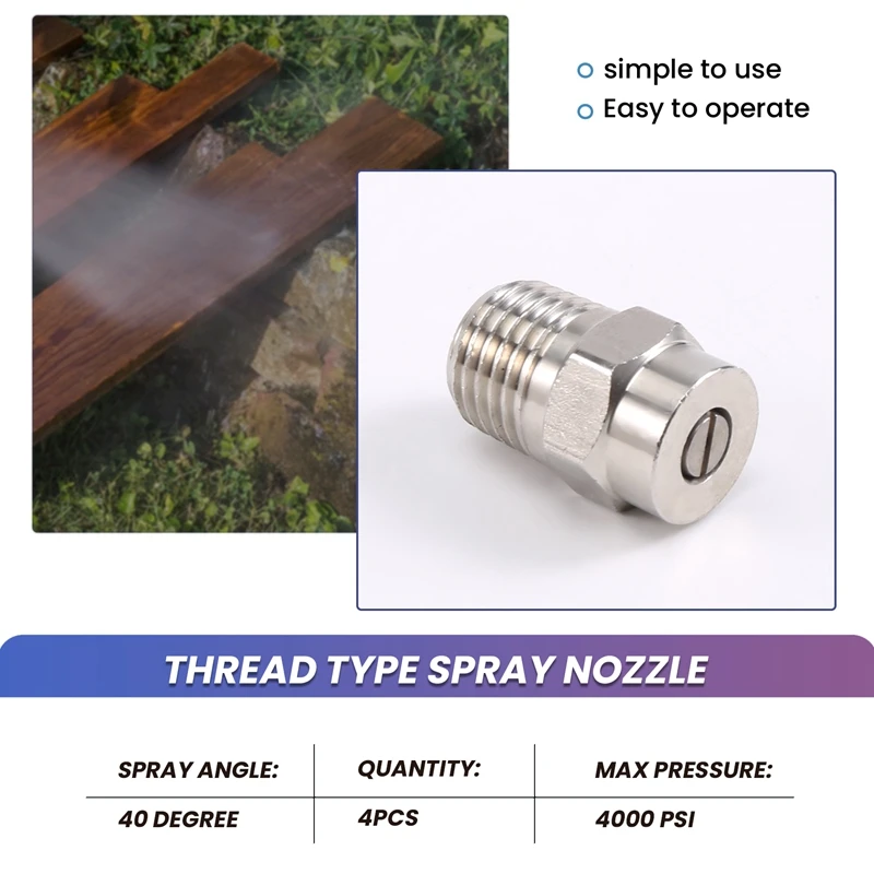 4 Pcs Pressure Washer Surface Cleaner Nozzle Replacement Thread Type Spray Nozzle To Water Broom And Undercarriage Cleaner,40 De