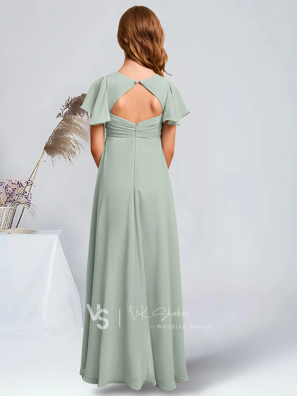 Elegant A-Line Scoop Floor-Length Chiffon Junior Bridesmaid Dresses Agave Charming Flower Girl Dresses Party Wedding Kids Dance