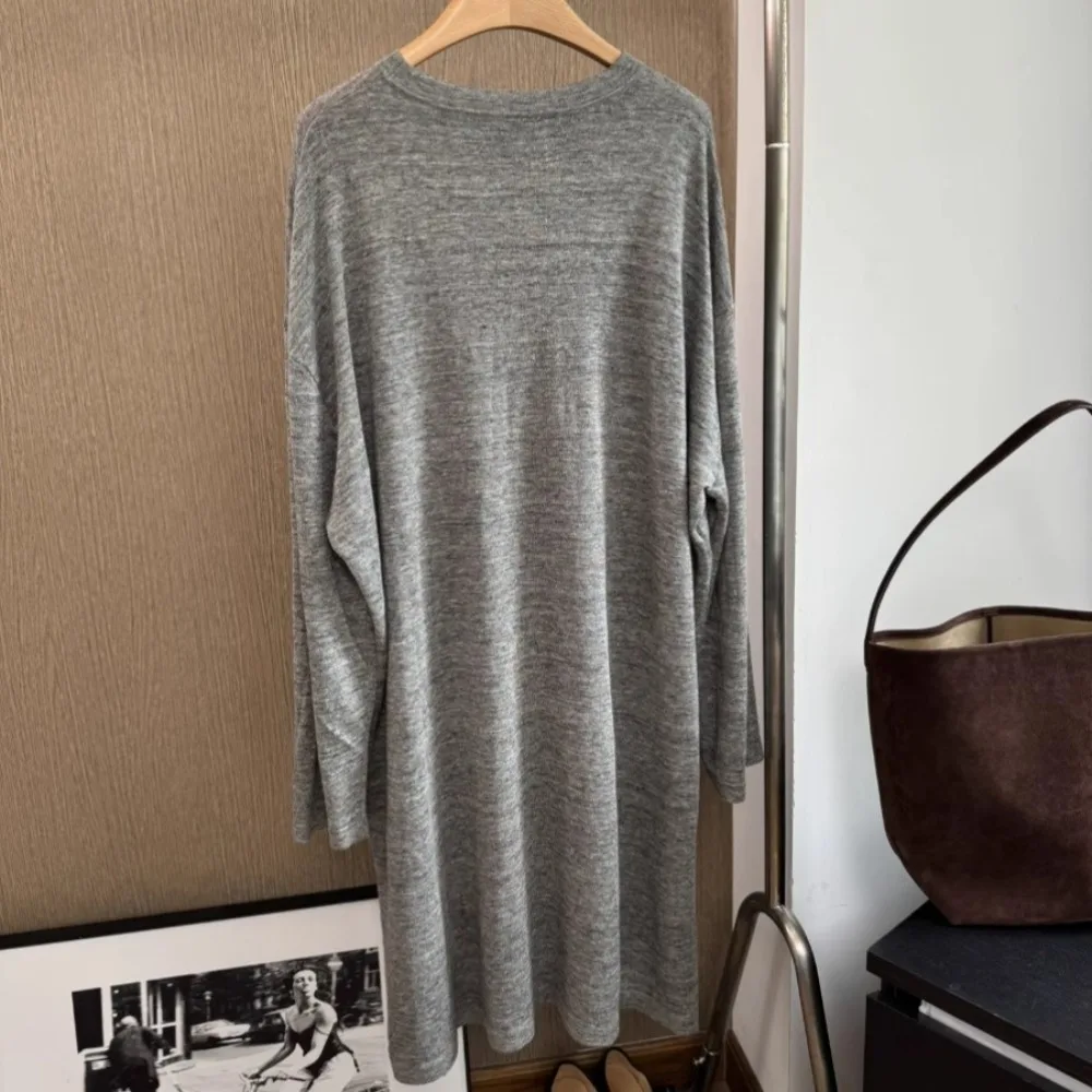 100% 린넨 니트 캐주얼 루즈 티셔츠 드레스