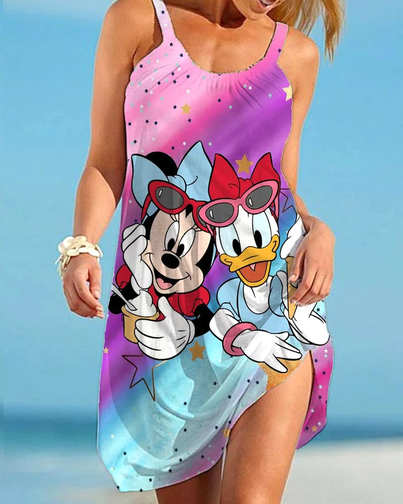 

2024 Summer New Disney Women's Clothing Women's Minnie Strap Beach Skirt Women's Traf Elegant Party Mini Dress Trafza Y2k