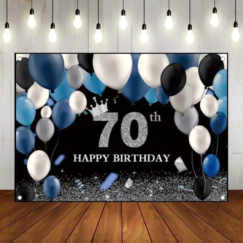 Photo Photography The Breath of Youth Golden Happy 70th Birthday Backdrop Party Wall Custom Balloon Background Banner Man Woman