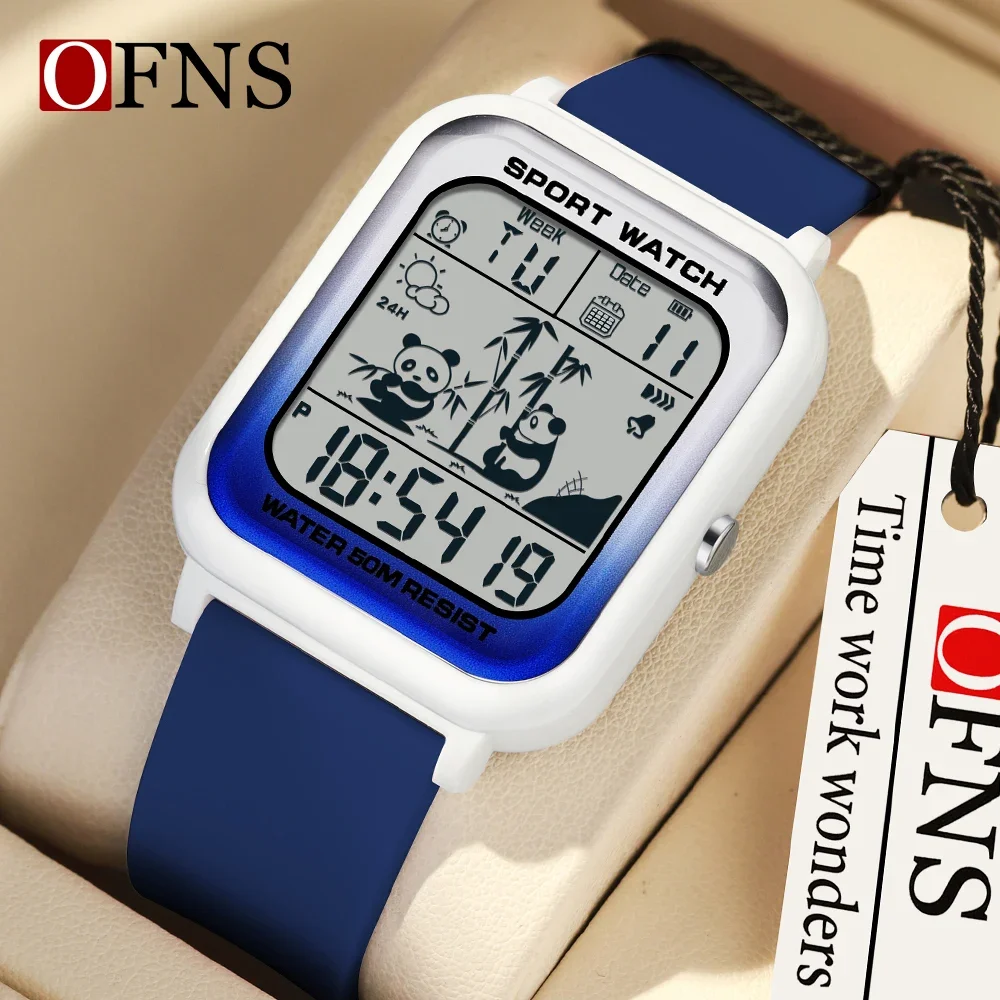 

OFNS 6120 Soft TPU strap rectangular dial digital movement 2024 new shock-absorbing chronograph men's electronic watch