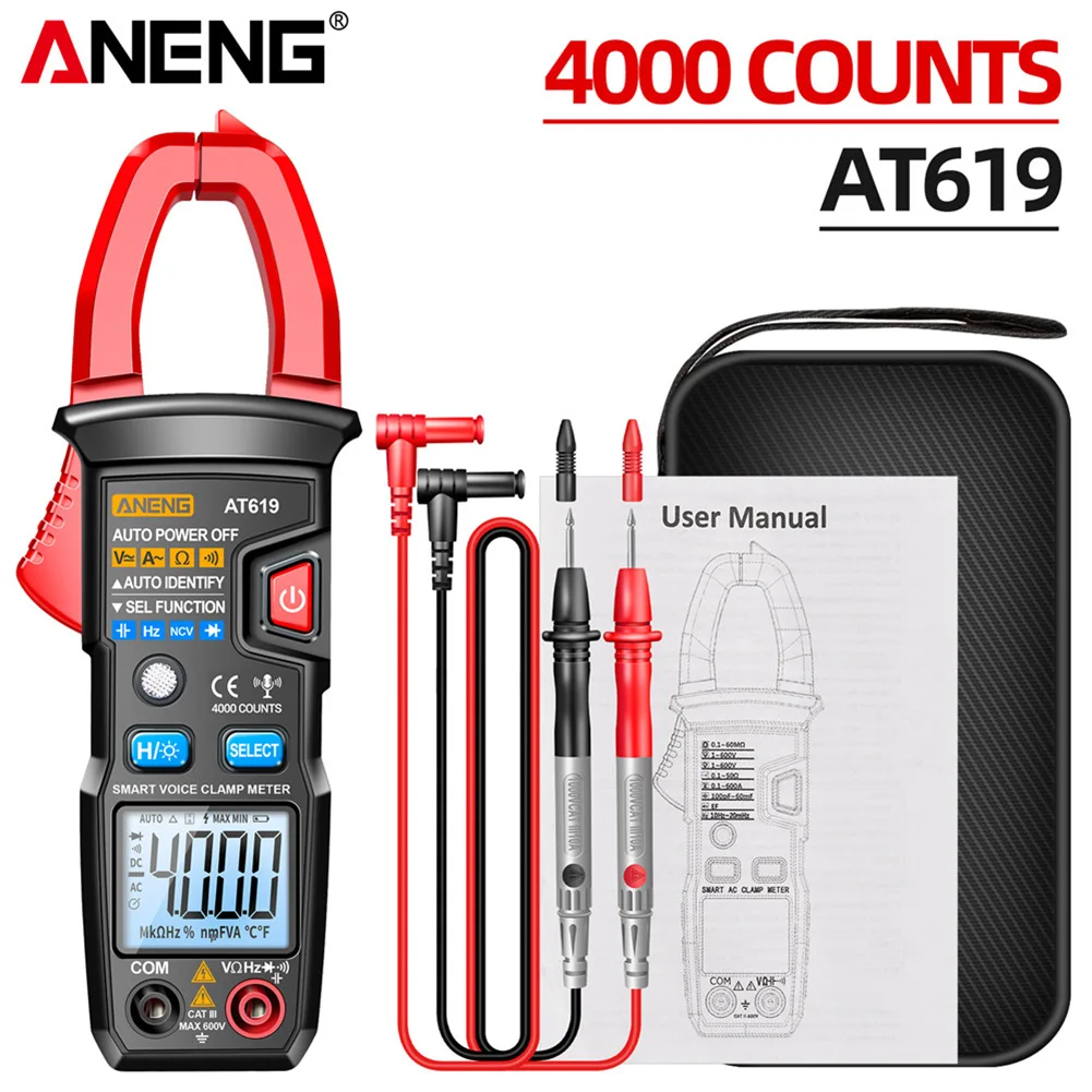 ANENG AT619 Clamp Meter Digital Multimeter Broadcast 4000 Counts DC/AC Current Ammeter Clamp Tester Electrician Detector Tools