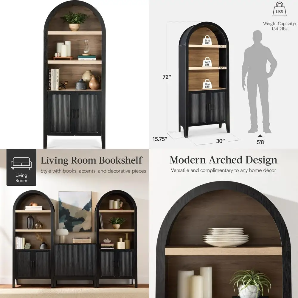 베스트 초이스 프로덕츠 72인치 높이 아치형 팬트리 캐비닛(도어 포함), 5단 책장, 아모아르, 허치, 책장, 수납장(조절 가능)