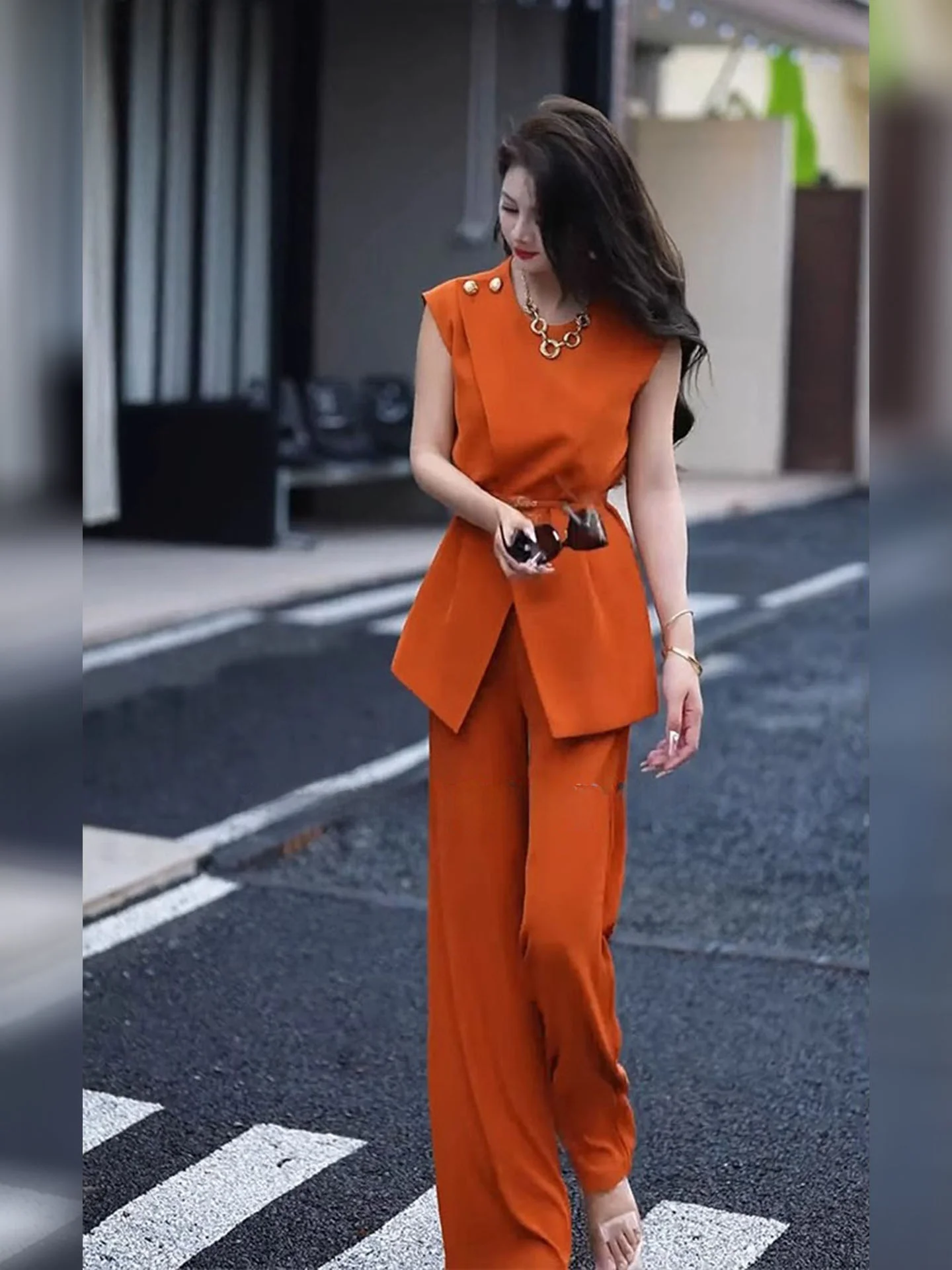 

Summer Smart Casual Chic Luxury Vest Suit Set Ele Cool And Powerful Busin Women's Faion Two-Piece Set Single Court