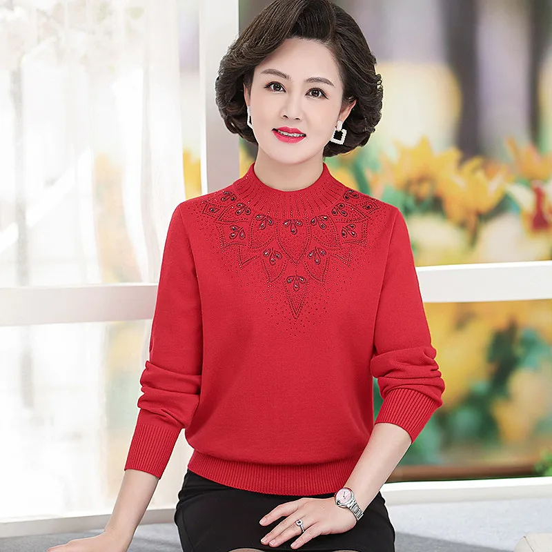 

Sweater Women Trends 2025 Turtleneck Autumn Winter Pullover Tops Vintage Middle Aged Mother Sweater Basic Wear Woman Clothes