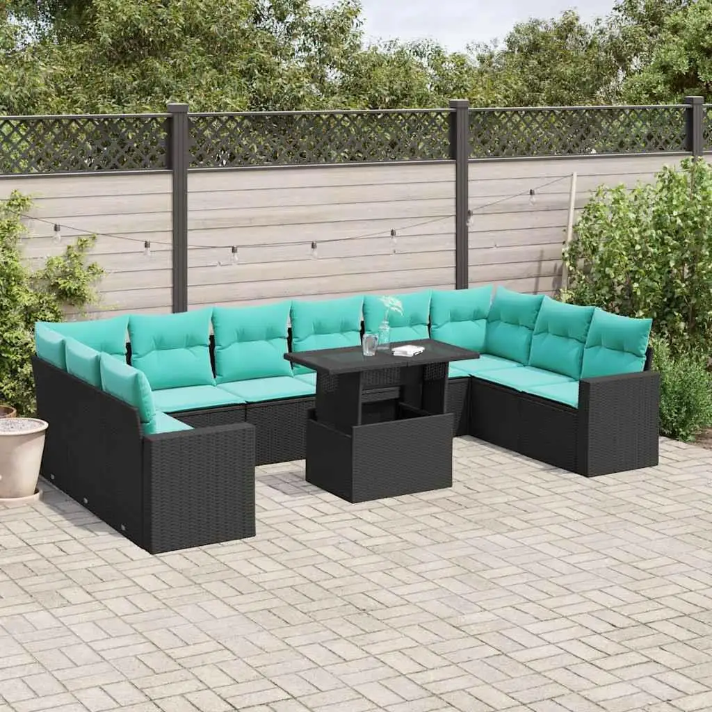 

11 Piece Outdoor Patio Sofa Set with Cushions Black Rattan Furniture Garden Seating