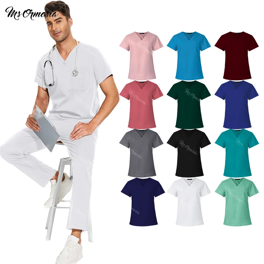 Simplicity Scrubs Surgical Uniforms Nurse Nursing Scrub Suit Women Men V-neck Pockets Workwear Dentist Medical Clinic Uniforms