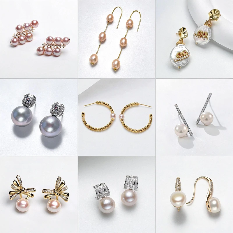 925 Silver Freshwater Pearl 'M' Letter Earrings for Women Elegant Luxury High-End Jewelry Gift for Wedding Holiday