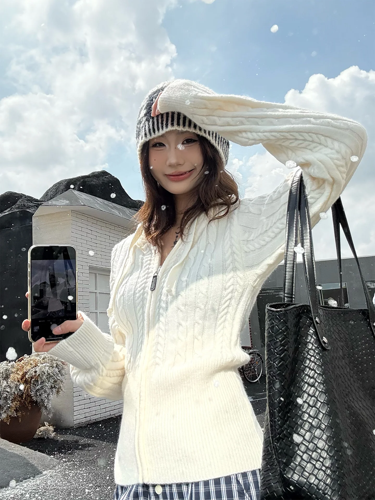 

Don Cry Slim Fit Long Sve Knitted Open Cardigan Hoodie Women's Autumn Winter Lazy High-End Sweater Jaet Street Sle