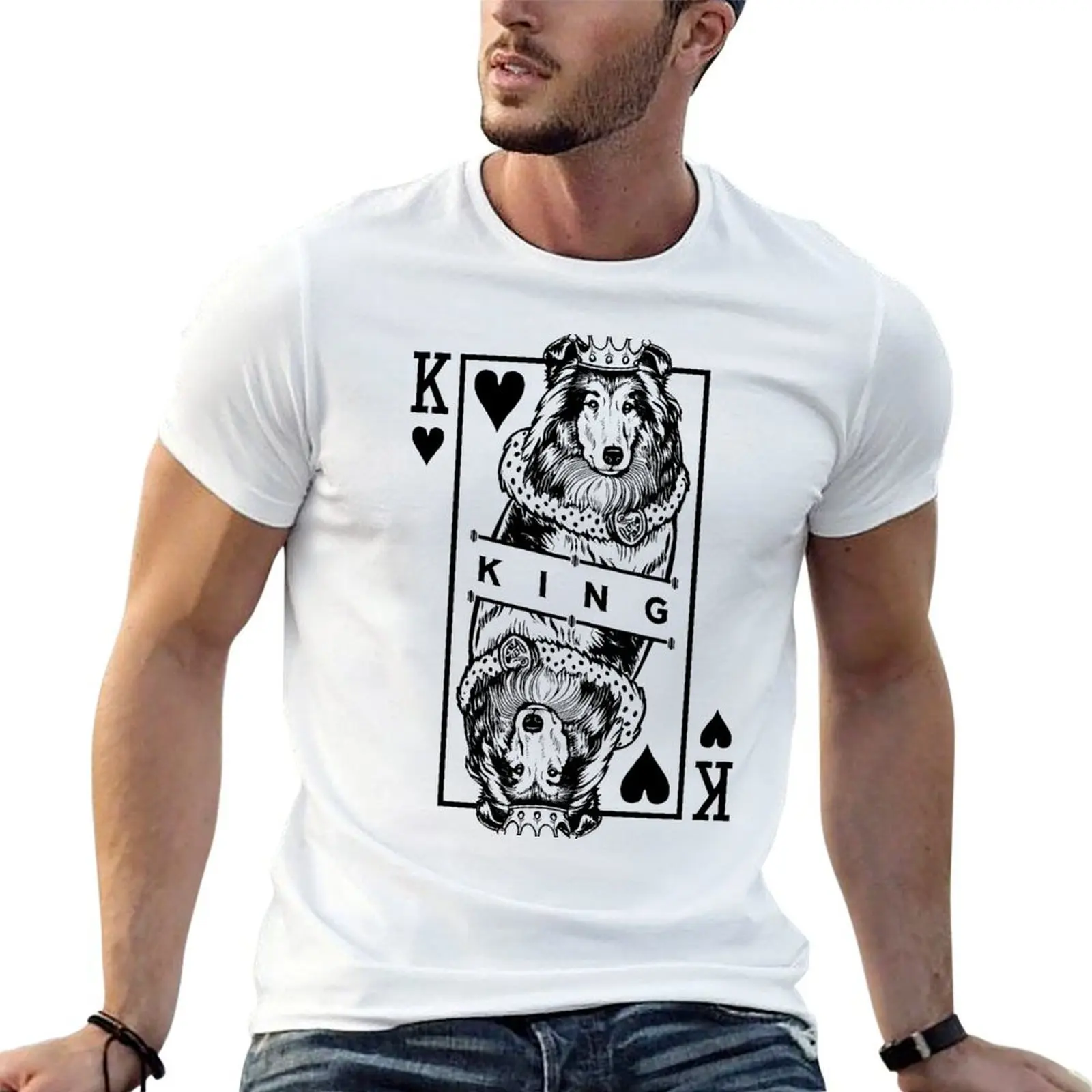 

Rough Collie King Of Hearts Funny Dog Playing Card Pop Art T-Shirt man t shirts graphic t shirt man luxury T-Shirt