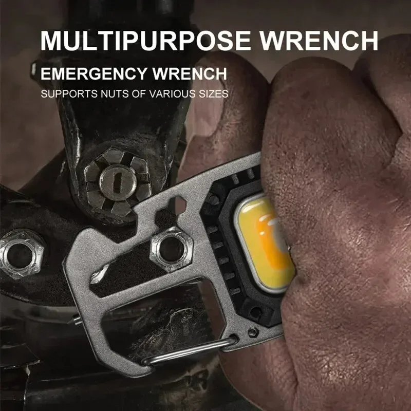 LED Flashlight Rechargeable Keychain Light Work Light Outdoor Camping Light Mini Portable Pocket Wrench Screwdriver Safety Hamme