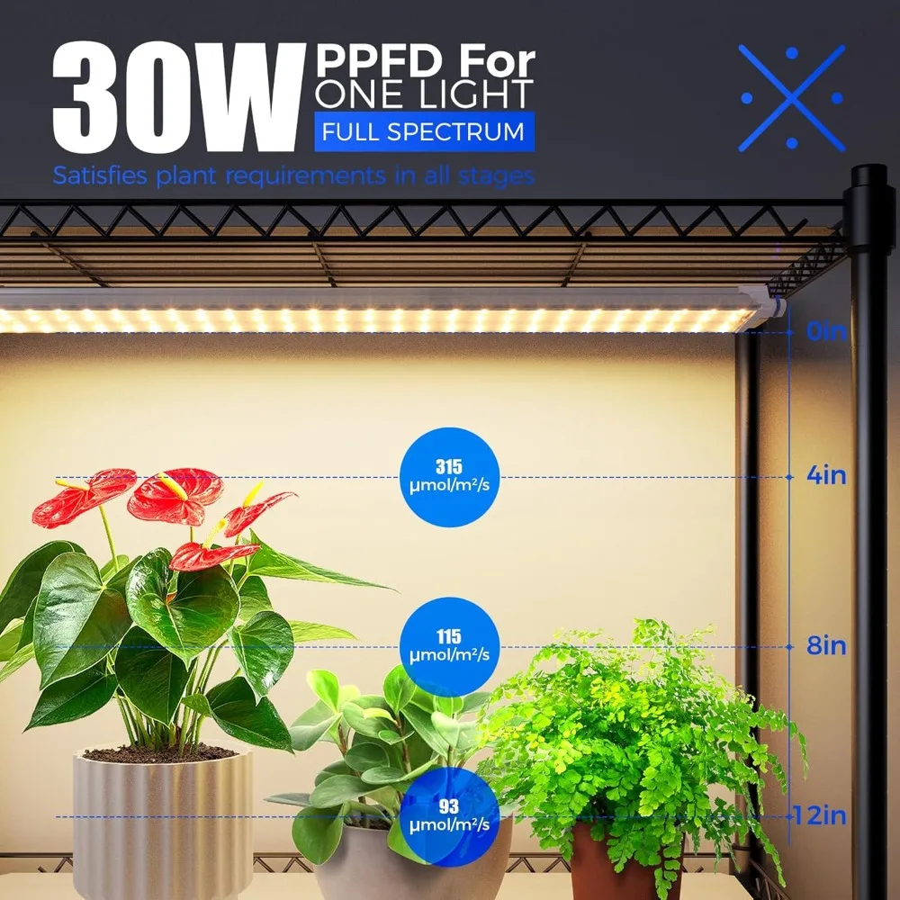 Plant Stand with Grow Lights Indoor Plants, 6-Tier Metal Plant Shelf Display Rack with 5Pcs 2FT 30W Full Spectrum Plant Lights