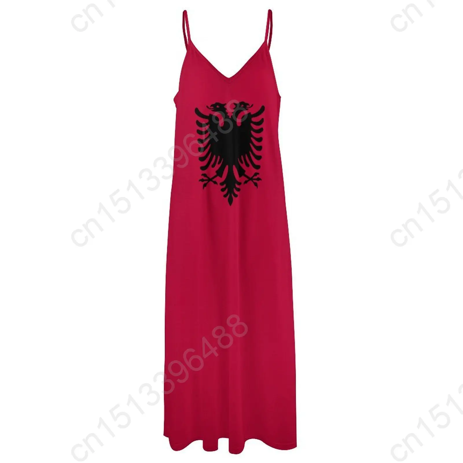 Albania Flag Print New Casual Sleeveless Long Dress Women\'s V-Neck Printed Dress Swing Retro Dresses