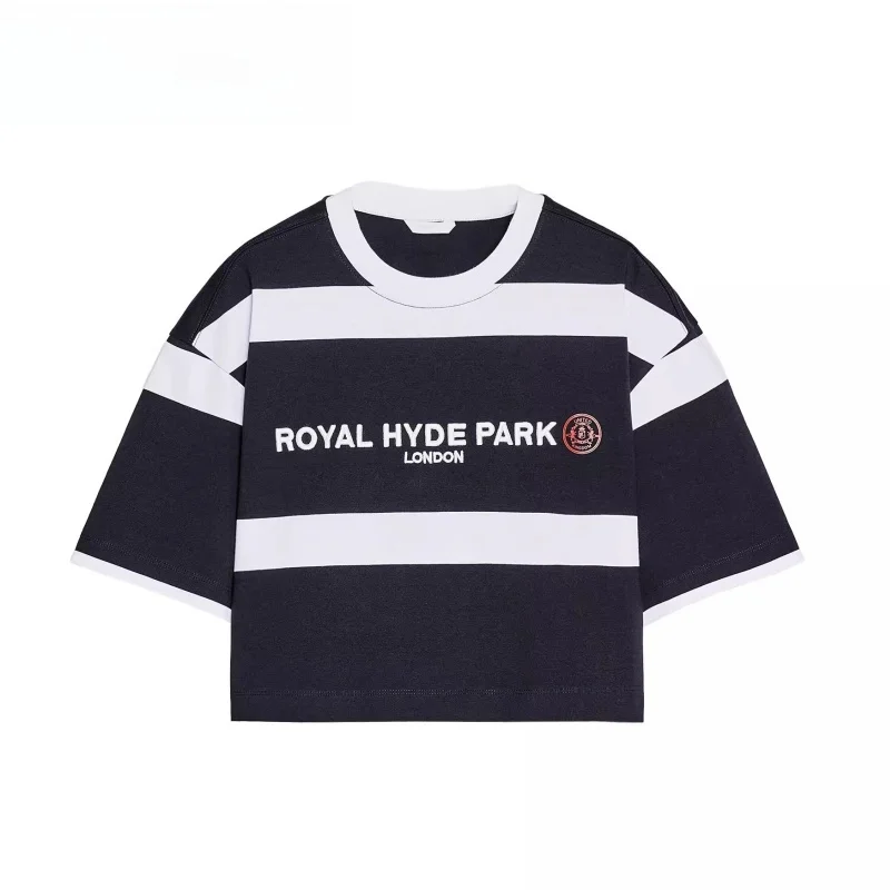 

Spring New Arrival Women's Casual round Ne London Embroidery Striped ort Sve T-irt Street Sle Loose Fit Moisture W...
