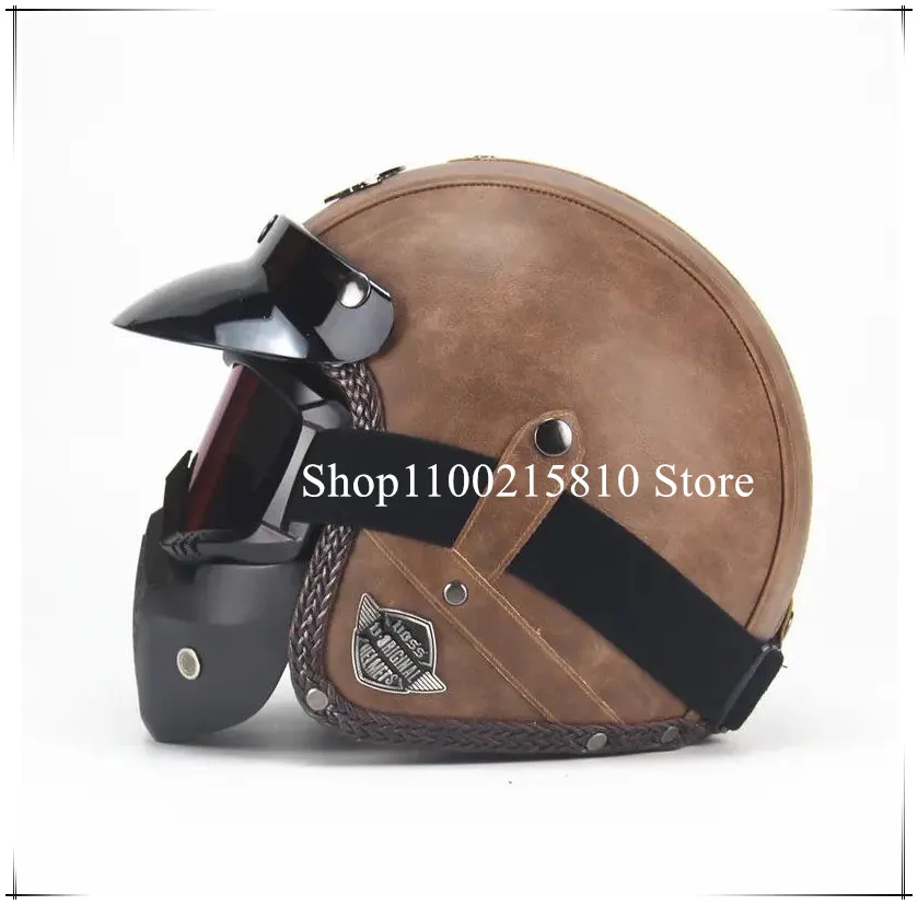 Classic Motor Cycle Helm With Mask 3/4 Half Face Leather Personality Retro Casco For Harley Electric Motorcycle Vintage Helmet