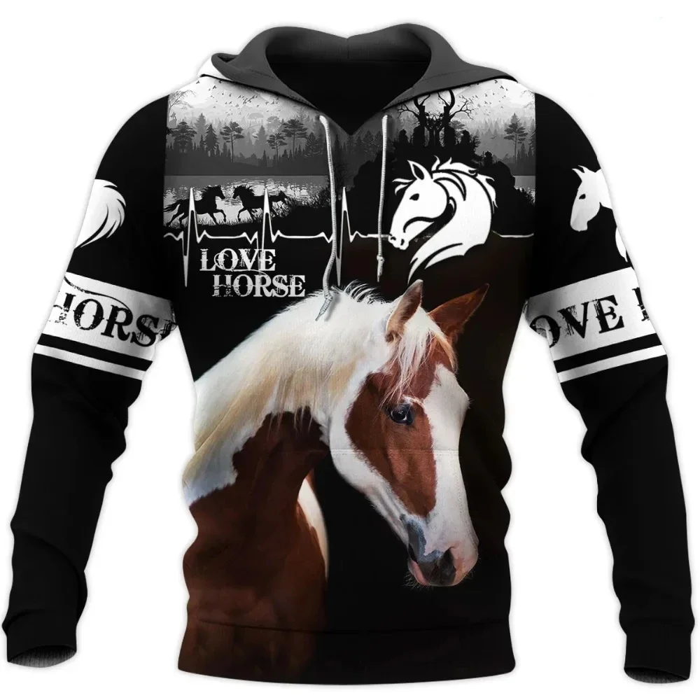 Sweat à capuche imprimé animal d\'art 3D, beau cheval, sweat Harajuku, streetwear, sweats à capuche d\'automne, veste décontractée unisexe,