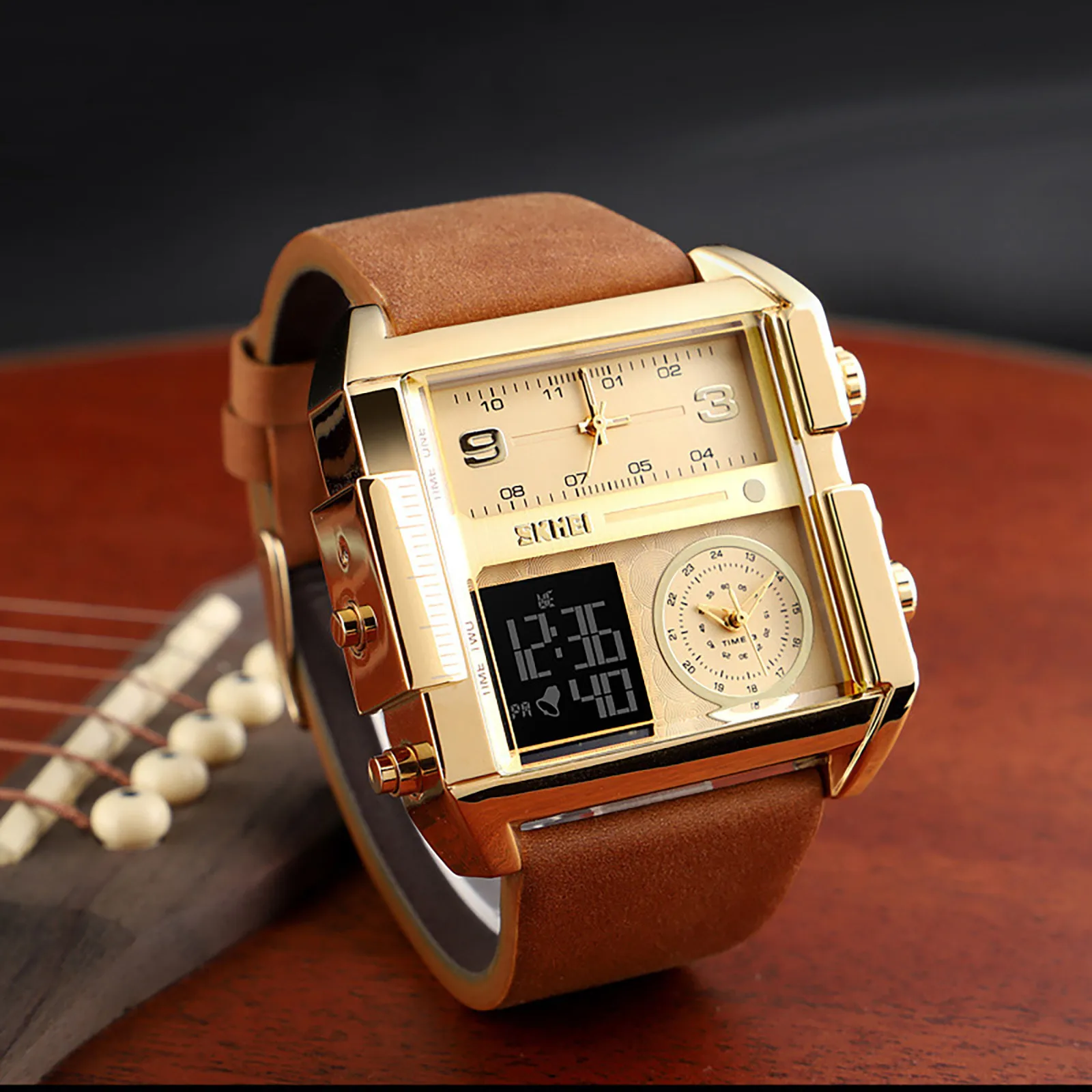 Luxury Man Wristwatch Rectangle Waterproof Luminous Day Week Men Watch Digital Multifunction Men\'s Watches Quartz Reloj