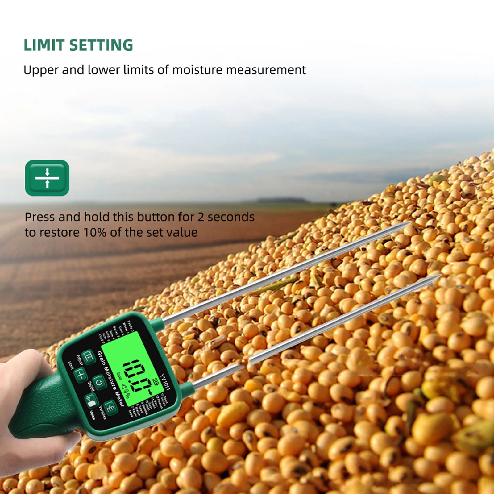 Grain Moisture Meter Hay Moisture Meter Wheat Soybean Grain Moisture Tester LCD Display with Voice Broadcast Hay Moisture Tester