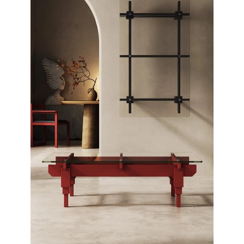 

Oak rectangular tempered glass coffee table