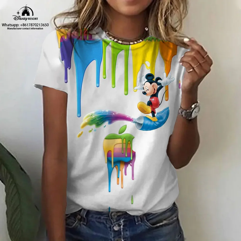 T-shirt à Manches Courtes pour Femme, Confortable et Décontracté, avec Dessin Animé Minnie, à la Mode, pour Été, 2024