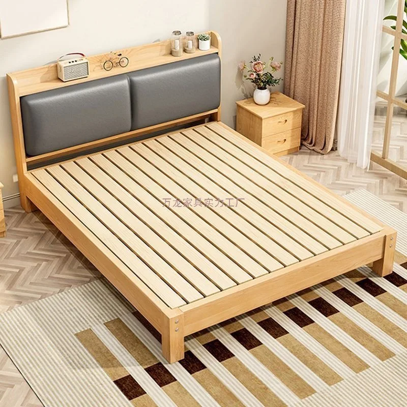 

Solid wood bed Modern simple all solid wood 1.2 meters 1.5 meters Single bed Household double bed Small apartment rental
