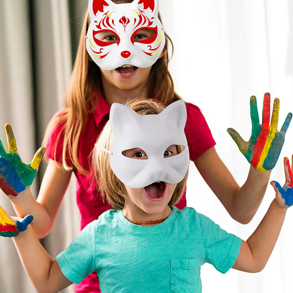 

2pcs Hand Painted Masks White Paper Cat Face Unpainted Blank Kids Craft Halloween Festival Paintable Masquerade Masks Toy