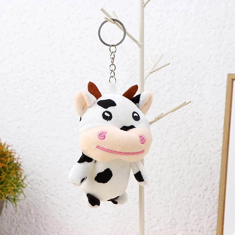 11cm Plush Cow Toy Keychain Soft Plush Filling Good Elasticity Doll Cartoon Animal Key Ring Pendant Bag Decoration Birthday Gift