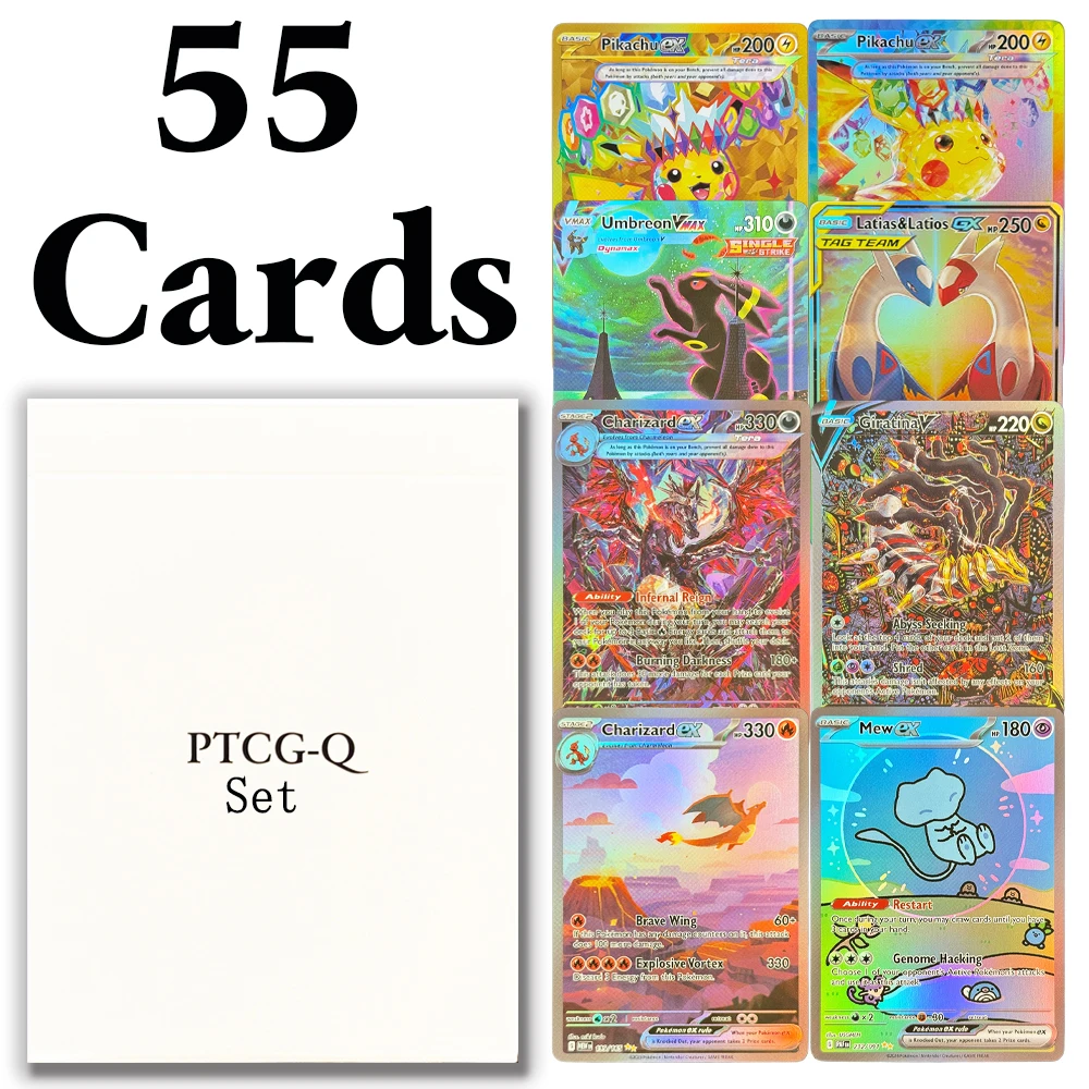 

Whole Set PKM 55PCS/Set PTCG-Q Proxy Foil Cards Mewex Charizard ex GiratinaV UmbreonVMAX Latias&LatiosGX Pikachu ex Complete set