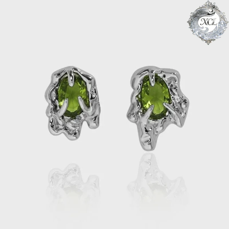

Серьги-гвоздики XCL из стерлингового серебра 925 пробы с оливково-зелеными лавовыми кристаллами, винтажные, эффектные, модные украшения для женщин, для свадьбы и вечеринок