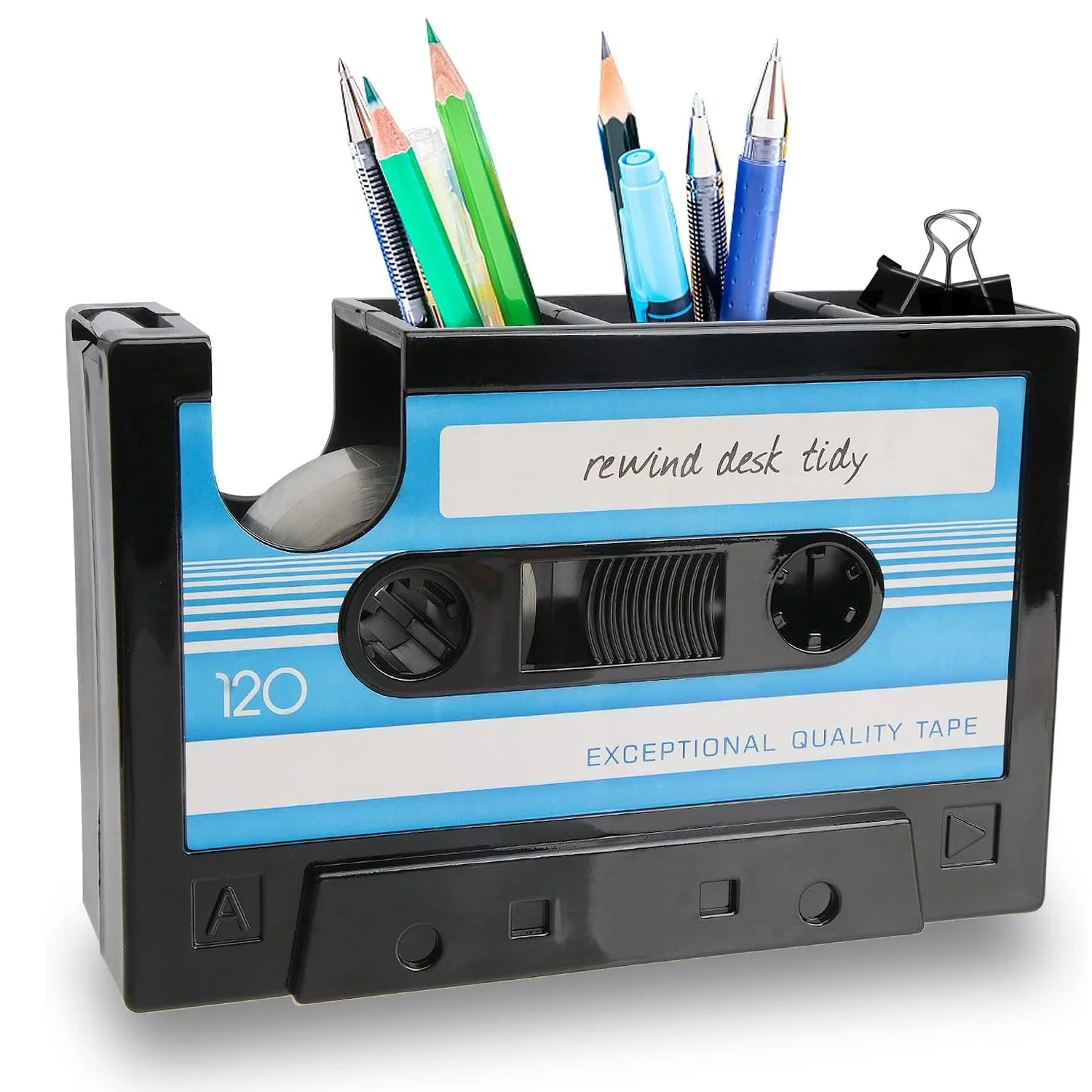 Retro Cassette Tape Machine + Brush Pot Pen Pencil Holder Rewind Desk Tidy Container Case Table Organizer A7465