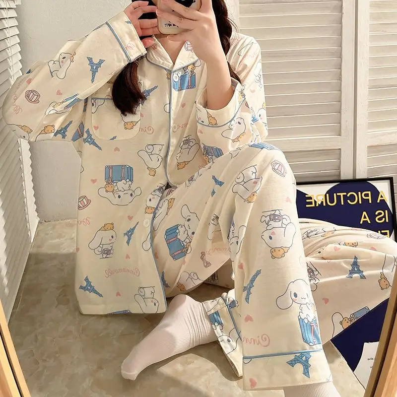 

Sanrio Anime Pajamas Women Pyjamas Long Sleeve Pants Sleepwear Spring Pijama Kawaii Nightie Cartoon Cinnamoroll Home Clothes New